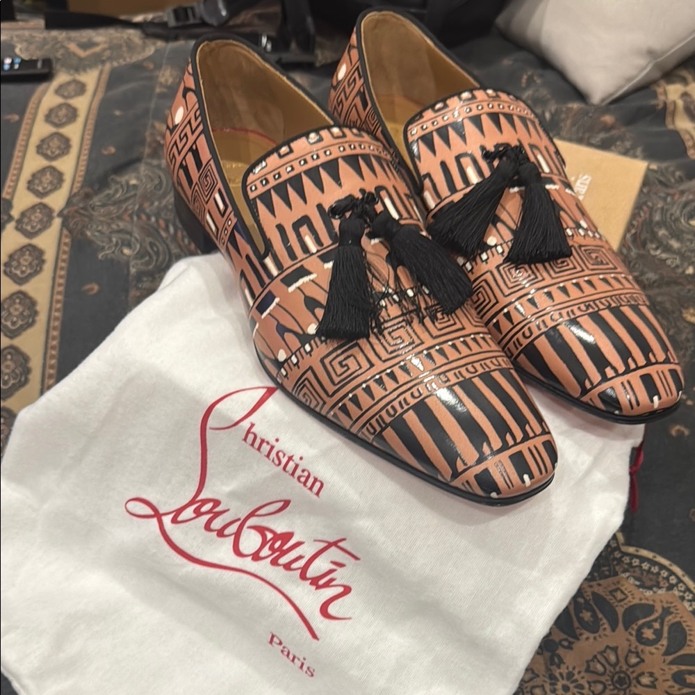 Christian Louboutin Men's Patterned Loafers - Black and Tan Never Worn